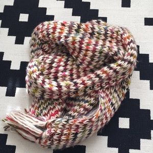 Multi-colored fringe knit scarf